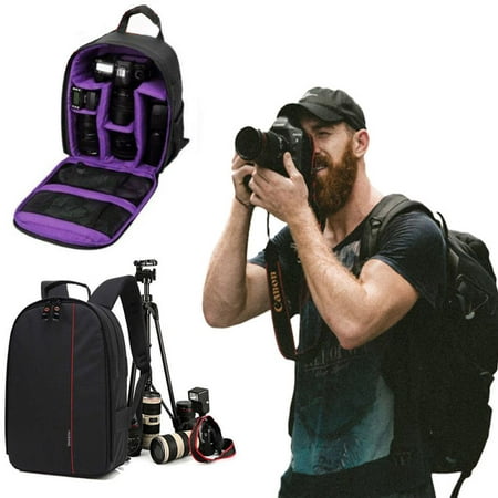 Image of PULLIMORE DSLR Camera Bag Waterproof Camera Case Backpack Rucksack for SLR/DSLR Camera Lens and Accessories Purple