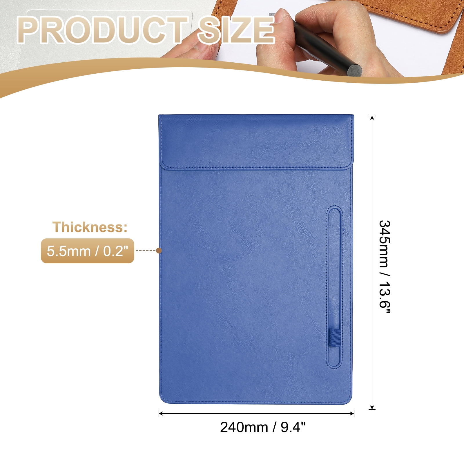 A4 Letter Size PU Leather Clipboard, 9.5"x13.5" Business Magnetic Padfolio with Pen Holder Organizer Office Folder Writing Board Style 3, Blue