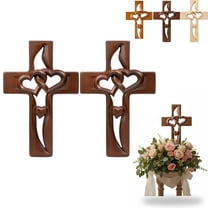 Hand-Carved Intertwined Hearts Wooden Cross, Handmade Wood with Intertwined Hearts, Hanging Hand Carved Marriage Cross for Wall Decoration (Retro)