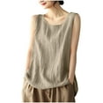 thumbnail image 2 of Pincandy Cotton Linen Tank Tops for Womens Summer Sleeveless Crewneck Blouse Casual Solid Color Loose Basic Shirt Plus Size, 2 of 6