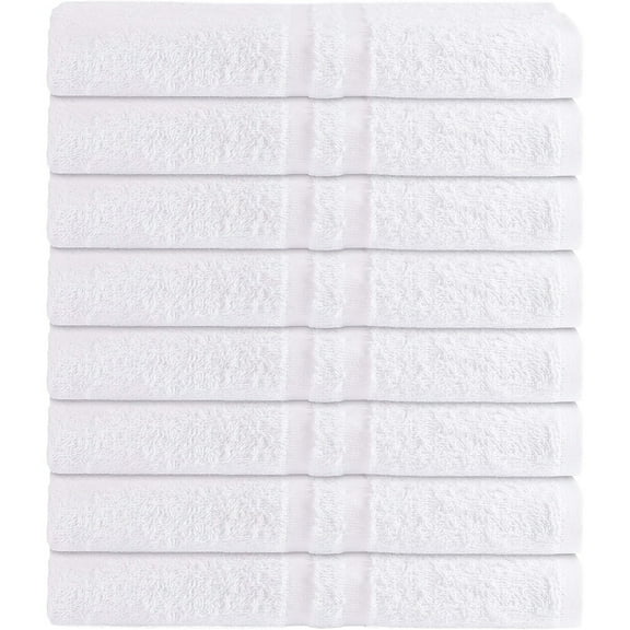 Luxury Bath Towel - White Large Bath Towels Pack for Spa, Gym, Bathroom, Hotel - 86% Cotton 14% Polyester -Super Soft, Thick and Absorbent 24 x 50 Bulk Bath Towel - (8-Pack)