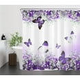 thumbnail image 3 of HVEST Butterfly and Flower Shower Curtain Purple Plant and Insect Bathroom Shower Curtain with Hooks Nature Landscape Polyester Waterproof Fabric Bath Decor Accessories 72x72 Inches, 3 of 9