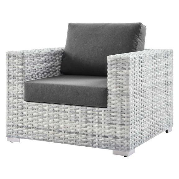 Lounge Chair Armchair, Rattan, Wicker, Grey Gray, Modern Contemporary Urban Design, Outdoor Patio Balcony Cafe Bistro Garden Furniture Hotel Hospitality