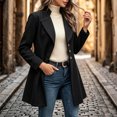 thumbnail image 4 of cocolona Pea Coats for Women Solid Color Elegant Notched Lapel Single Breasted Overcoat Slim Fit Pleated Hem Long Jacket, 4 of 7