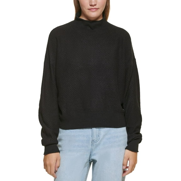 Calvin Klein Jeans Honeycomb Funnel-Neck Sweater, Black, Large