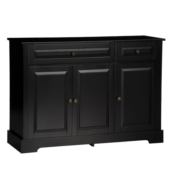 SAZYY Modern Black Sideboard Buffet with Cupboards, Drawers & Shelves for Living Room Kitchen Storage
