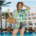 thumbnail image 4 of LA LEELA Women's Funky Button Down Short Sleeve Blouse Top Dress Shirt Beach Hawaiian Floral Shirts for Women S Palm Tree, Autumn Green, 4 of 5