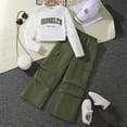 thumbnail image 2 of Atogsazn Children's Girls 2 Piece Set Kids Long Sleeve Cropped Top and Wide Leg Cargo Pants Outfits Fashion B-Army Green 11-12 Years, 2 of 9