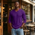 thumbnail image 3 of Mens Long Sleeve Shirt V Neck T Shirts Casual Cotton Plain Basic Tee Lightweight Breathable Classic Slim Fit Shirt Dark Purple 3XL, 3 of 8