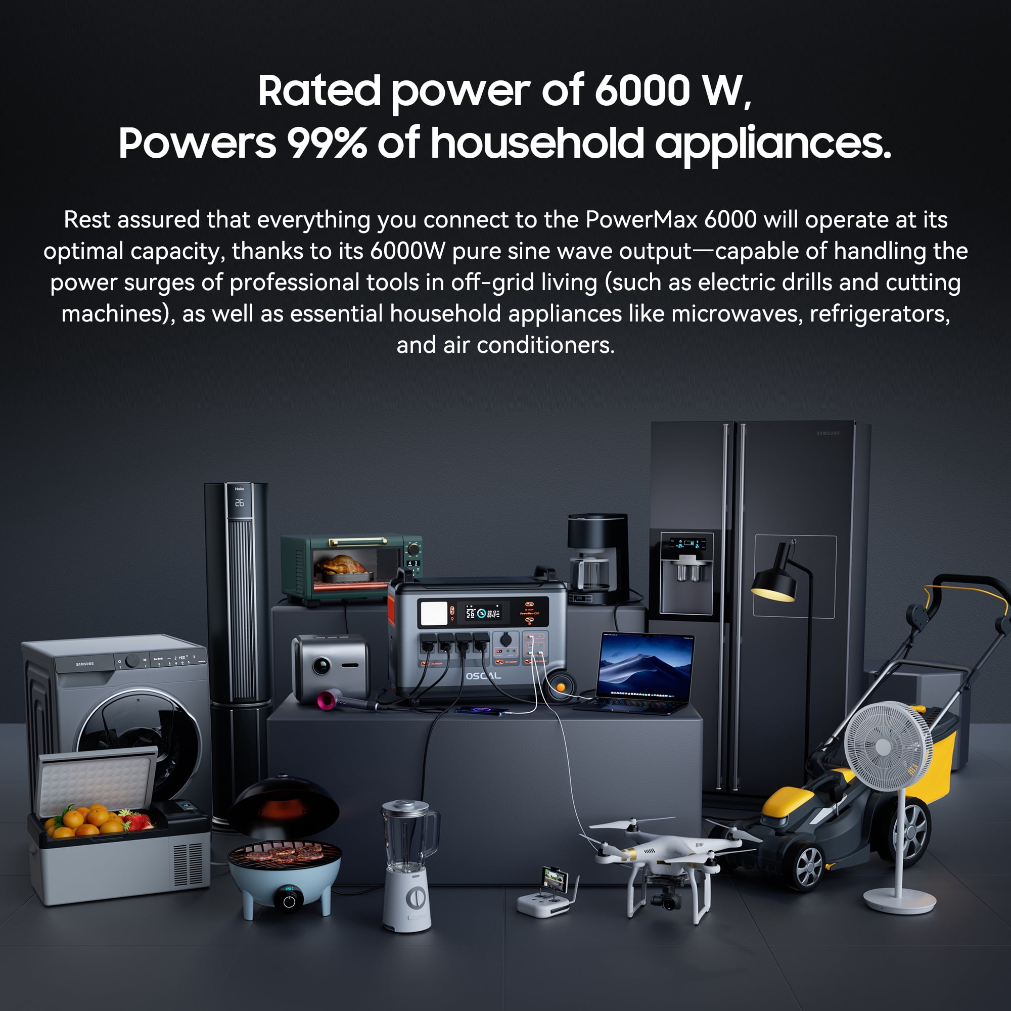 OSCAL PM6000 Portable Power Station 3600Wh LiFePO4 Expandable Solar Generator, 5ms UPS, DC/AC Bi-Directional Inverter for Home Emergency, Outdoor Camping