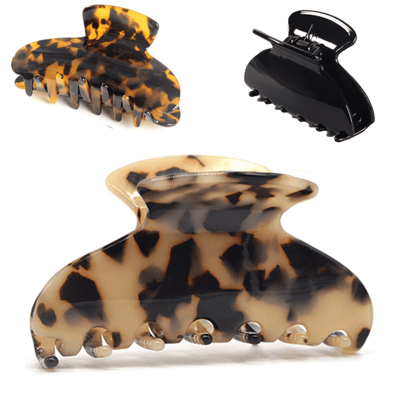 Prichor 3 Pack Big Hair Claw Clips – Tortoise Shell Non-Slip Large Claw Clip for Women – Celluloid Leopard Print Jaw Clips for Thick Hair