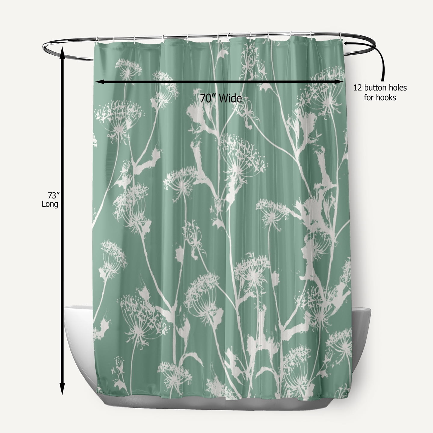 Simply Daisy 70" W x 73" L Windy Blossom Polyester Shower Curtain, Green [1 Ct]