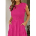 thumbnail image 4 of FUNING Women's 2025 Summer Casual Flutter Short Sleeve Crew Neck Smocked Elastic Waist Tiered Midi Dress, 4 of 6