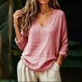 thumbnail image 6 of Nugftut Tops for Women Plaid V Neck Blouse Long Sleeve Loose Casual Shirts, 6 of 7