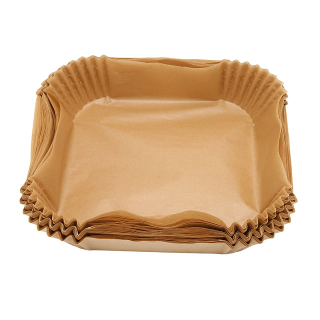 100Pcs Fryer Disposable Non Stick Paper Liner Oil Proof Waterproof Square Fryer Oil Paper for Microwave Frying Pan Natural Wood Color