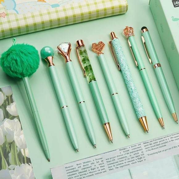 Juego de bolígrafos WEMATE de metal verde de 8 piezas con tinta negra y azul