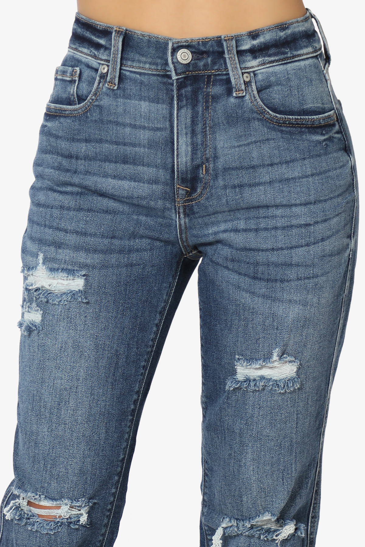 TheMogan Women's Dark Vintage Blue Wash Classic High Rise Stretch Denim Skinny Jeans - image 5 of 7