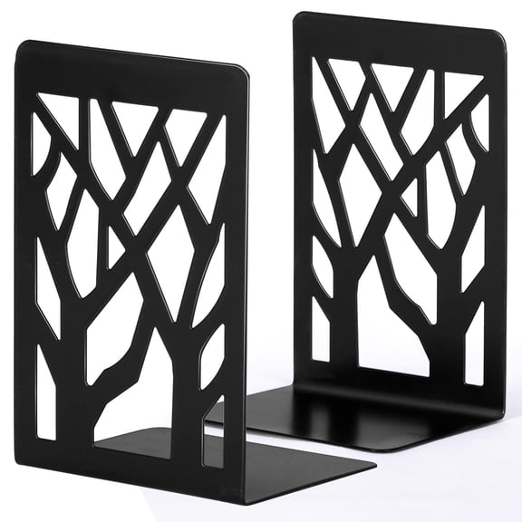 Book Ends for Shelves, Home Decorative, Metal Bookends, Bookend Supports (1 Pair, Black)