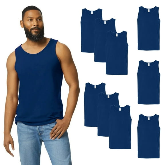 Gildan Tank Top, Bulk Heavy Cotton Sleeveless Shirt for Men & Women, Navy Pack 9, S