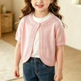 thumbnail image 4 of Toddler Girls Short Sleeve Bolero Cardigan Sweaters Kids Knit Button Open Front Lettuce Trim Shrug Cropped Cute Sweater Tops, 4 of 5