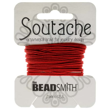 Soutache Cord - BeadSmith Soutache Braided Cord 3mm Wide - Poinsettia Red (3 Yard Card)