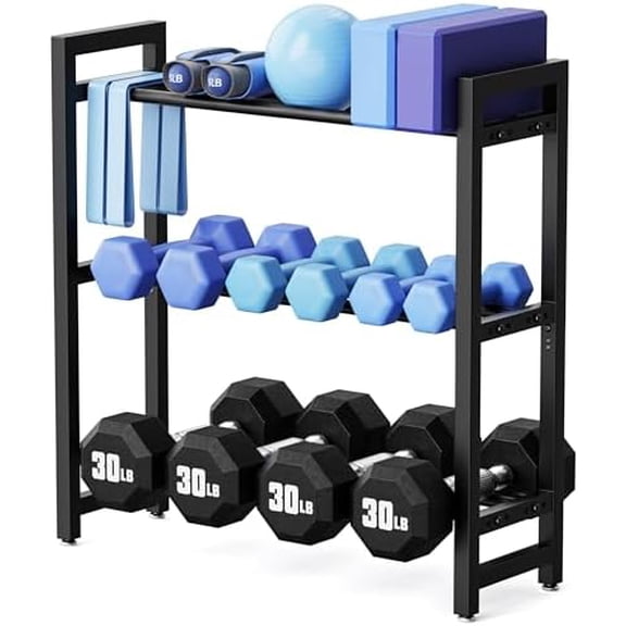 3 Tier Adjustable Dumbbell Rack – Heavy-Duty Weight Storage Stand for Dumbbells, Kettlebells, Multiple Balls, 450 lb Total Capacity, Space-Saving Home Gym Organizer (Rack Only)