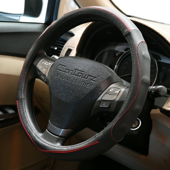Comfort Grips Steering Wheel Cover - Contourz Pro Grip Leather Large (15.5 - 16.4) Black / Red