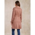 thumbnail image 4 of DARING DIVA Women's Strap Cuff Solid Double Breasted Tie Belt Trench Coats Dark Pink L, 4 of 6