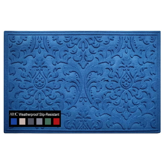 A1HC All Weather Dirt and Moisture Absorbing Polypropylene(PP) Door Mat with Tire Crumb Rubber Backing, Indoor Outdoor Use, Blue, 24x36 Inch