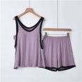 thumbnail image 2 of BUIgtTklOP no boundaries Women's Summer Thin Casual Loose Sleeveless V-neck Versatile Home Slim Contrast Color Splicing Shorts Two-piece Set, 2 of 6