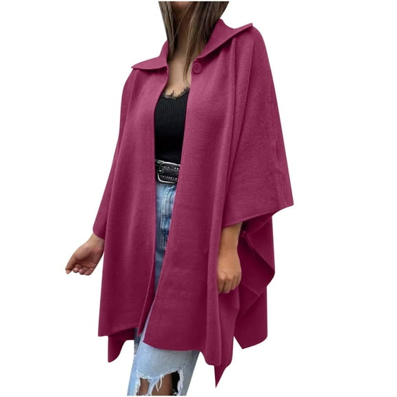 GigrtiJin Women Wool Cape Coat Long Sleeve Open Front Cardigan Jacket Casual Lapel Outerwear Plus Size Trench Jacket