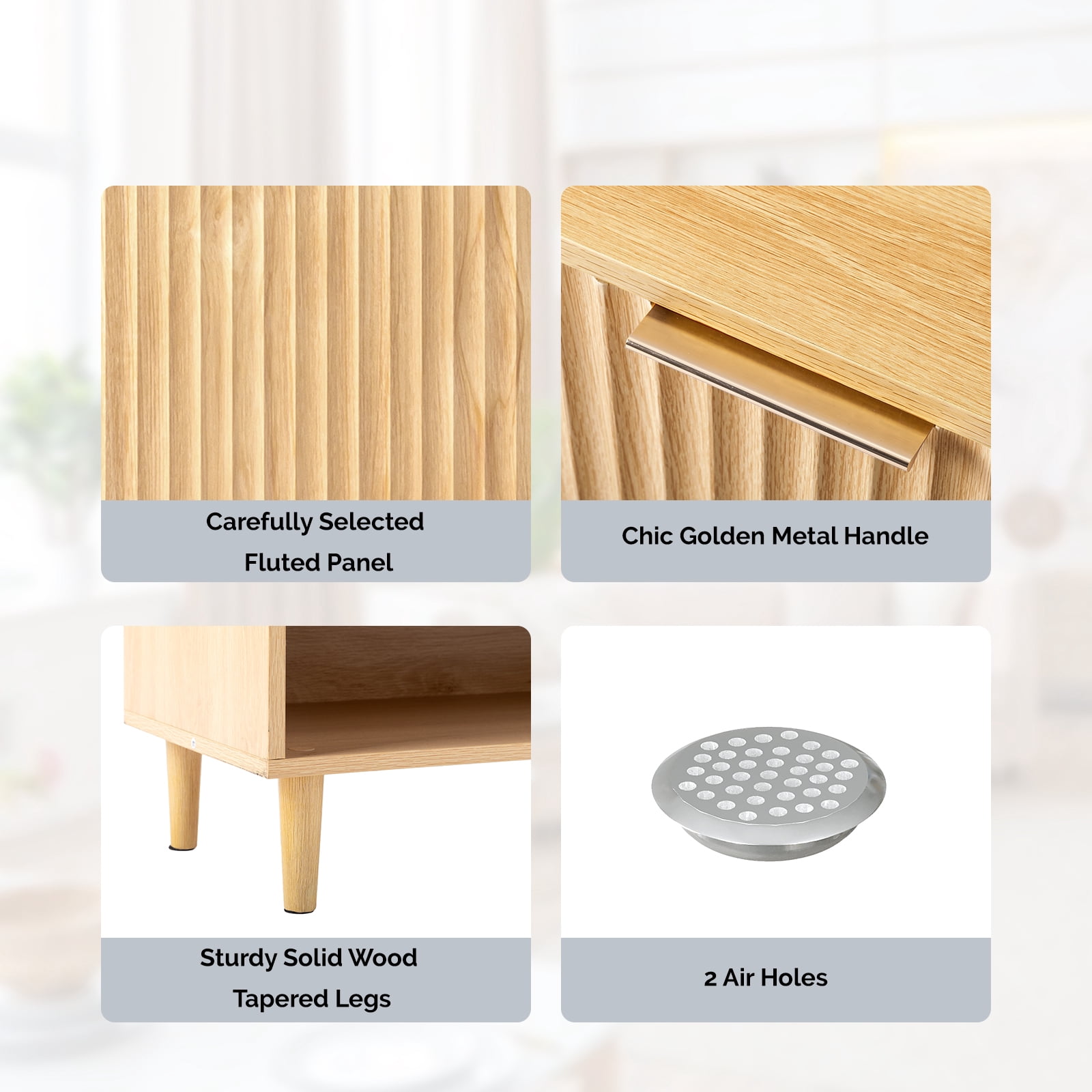 2 Cabinet Doors with Top Enclosure and 1 Row of Shelves for Shoe Cabinets Melamine Board + MDF Conical Leg Grille Shoe Cabinet 31.61*14.17*41.97in Oak