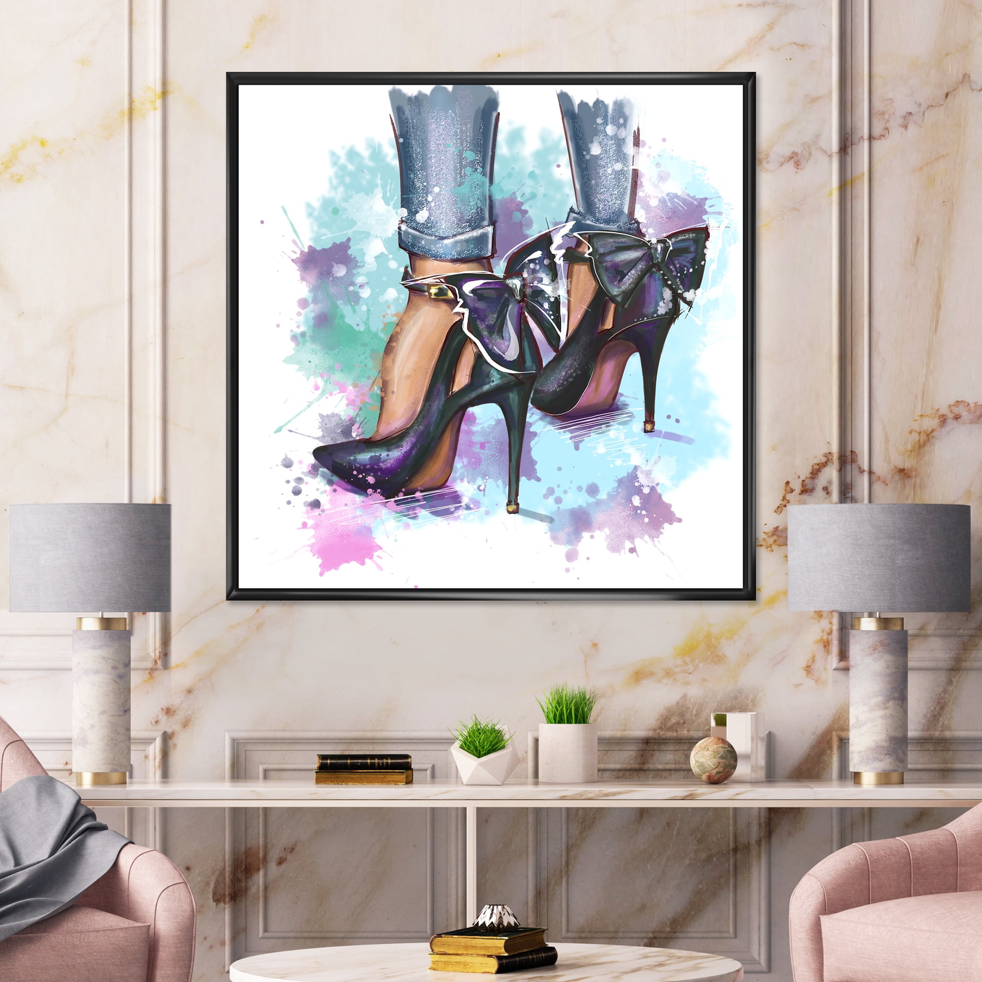 Designart 'Bright Colorful Trendy Woman Fashion Shoes' Modern Framed Canvas Wall Art Print