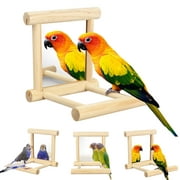 Bird Toy Swing Mirror, EEEkit Parrot Cage Toy Perch Wooden Hanging Play Cage Accessories with Mirror for Birds Greys Parakeet Cockatoo Cockatiel Conure Lovebird Canaries Grey Macaw African Parrot