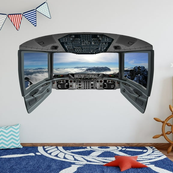 VWAQ Airplane Cockpit Wall Decal | Plane Window Sticker Kids Room Vinyl Decor - CP21