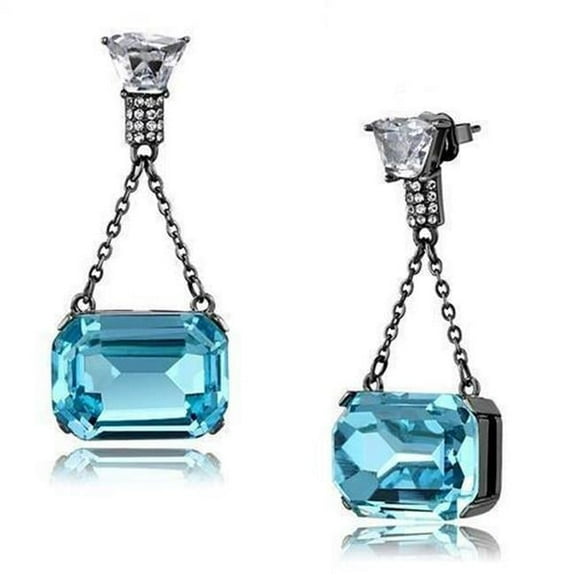 Alamode TK2713 IP Light Black IP Gun Stainless Steel Earrings with Top Grade Crystal, Sea Blue