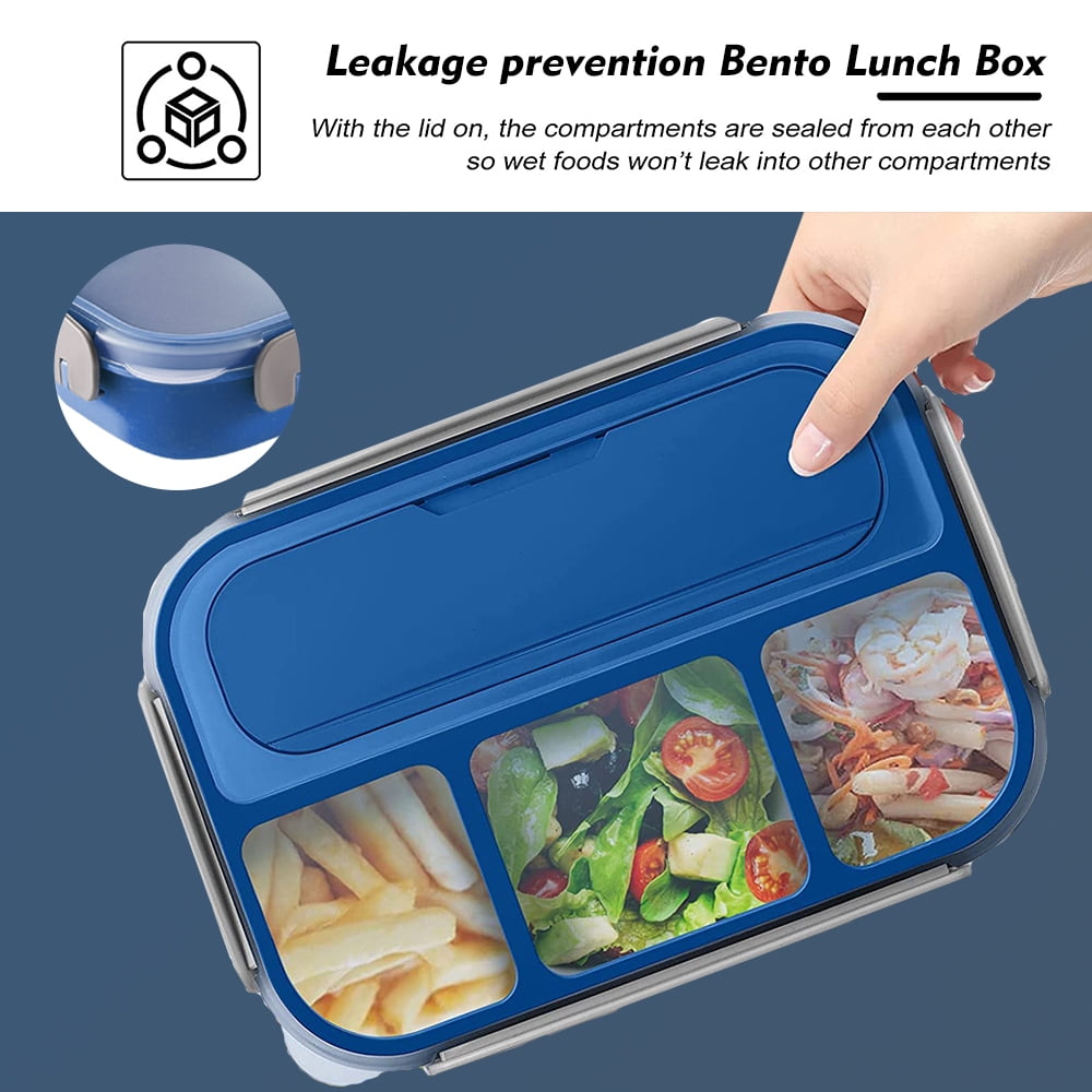 Lunch Box Adult Bento Box,1L Bento Lunch Box Container Built in Utensil Set for Adult Modern Style Lunch Container for Office,Picnic Leak Proof-Blue
