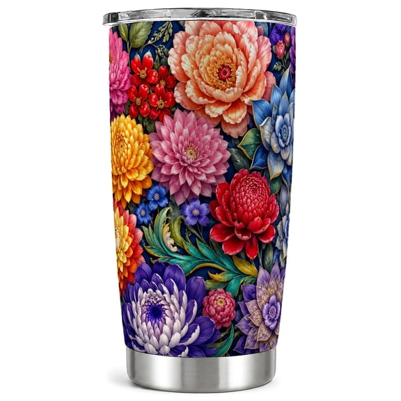 Colorful Floral Tumbler 20oz, Botanical Tumbler, Stainless Steel Travel Cup
