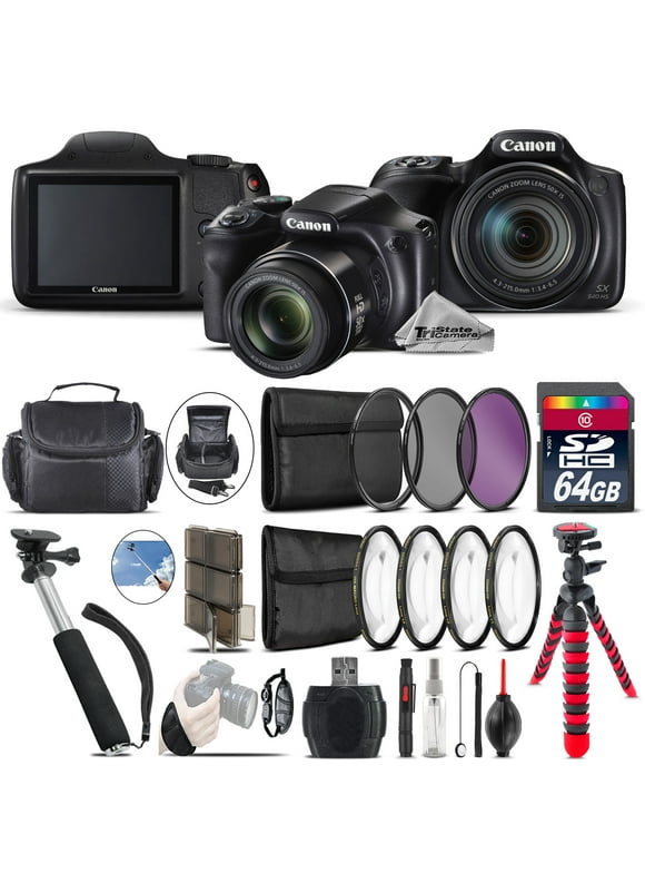 Canon PowerShot SX540 HS Camera + Spider Tripod + Monopad + Case - 64GB Bundle
