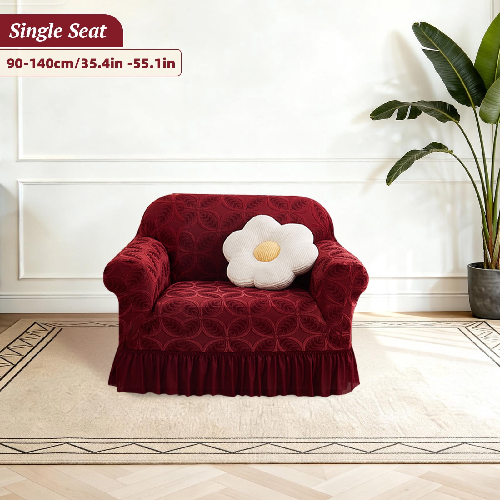 ANMINY Stretch Sofa Slipcover Cushion Couch Cover with Skirt Pet Friendly Durable Washable Stretchable 1-Seater (35"-55")