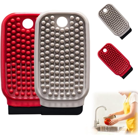 Vegetable Brush Potato Scrubber Brush Silicone Hard and Soft Side Multi Functional Cleaning Brushes for Fruit Cleaning Tough-Skinned (Red Beige) P
