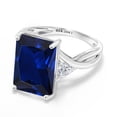 thumbnail image 3 of Gem Stone King 10.44 Cttw 10K White Gold Blue Created Sapphire and Lab Grown Diamond Engagement Ring for Women |  | Emerald Cut 14X10MM | Trillion 4MM (Size 5), 3 of 5