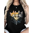 thumbnail image 5 of Women's T-Shirt Zipper Cat Cute Pet Focus Short Sleeve Casual Tee Classic Crew Neck T Shirt for Women Black, 2XL, 5 of 7