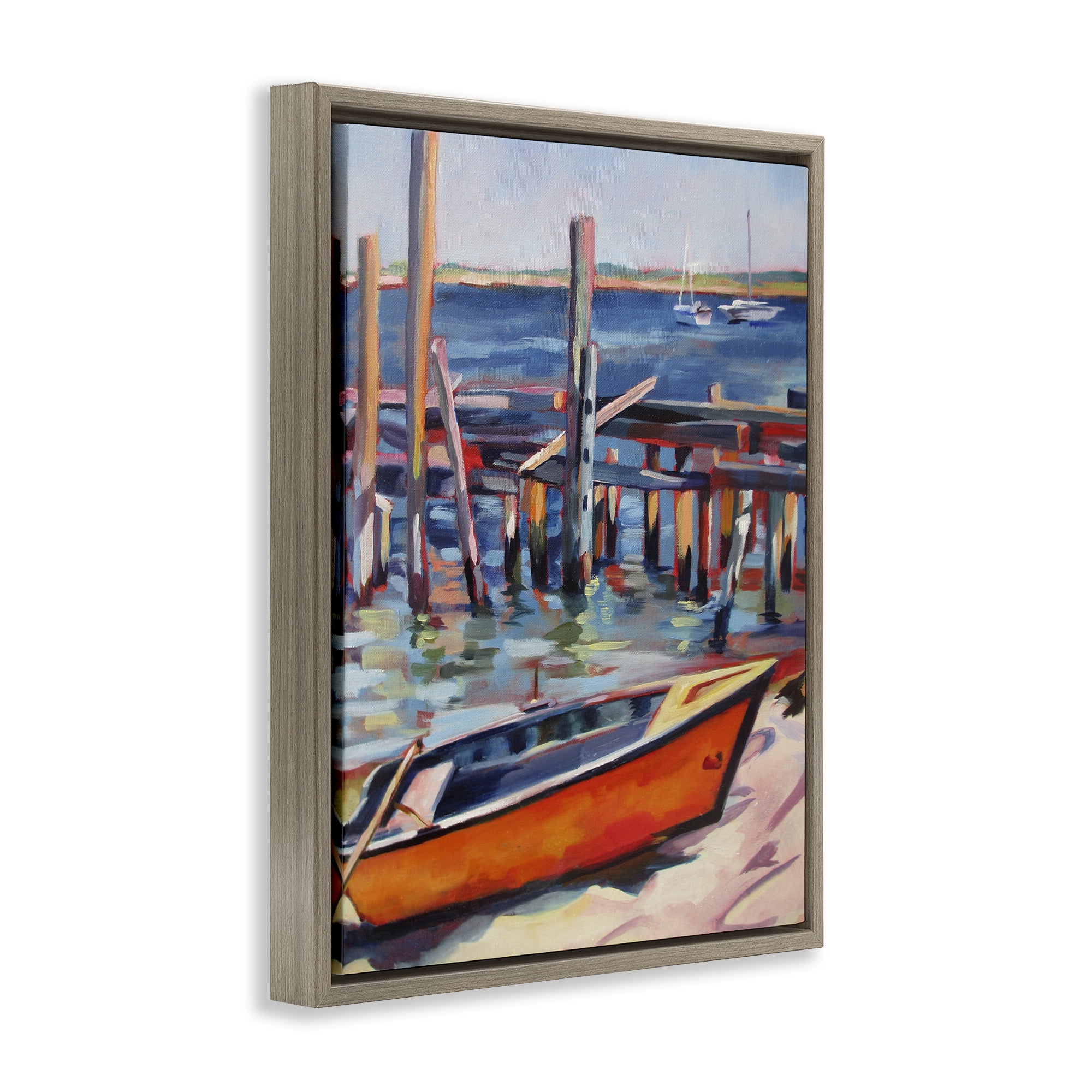 Stupell Industries Provincetown Harbor Boat Brown Framed Floater Canvas Wall Art, design by Maxine Shore