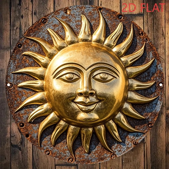 HELLOYOUNG Vintage Sun Texture Round Aluminum Metal Tin Sign Wall Art 8x8 Inch for Home Bar Restaurant Decor