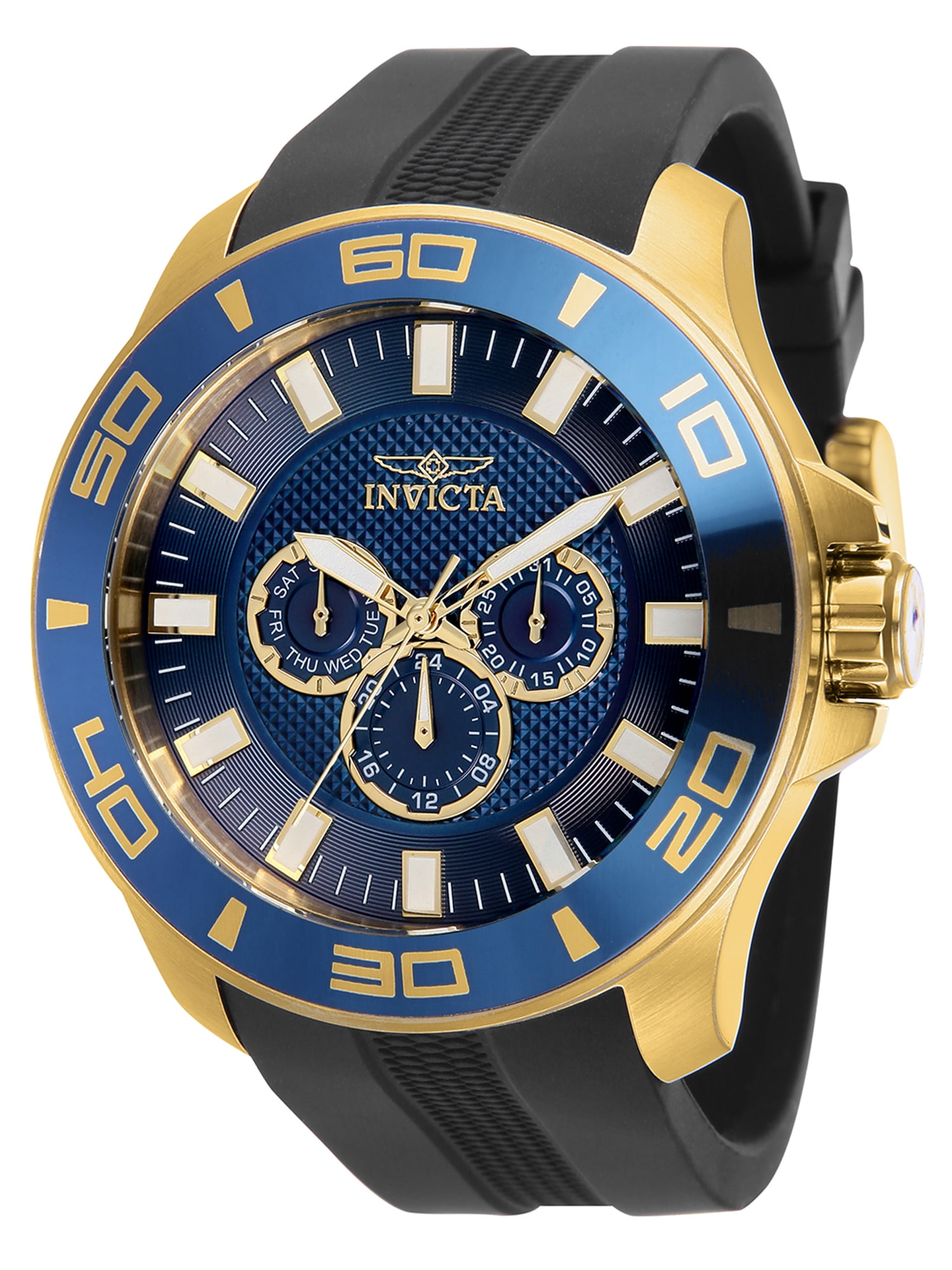 Invicta Pro Diver Men 50mm Stainless Steel Gold Blue dial Chronograph ...