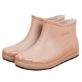thumbnail image 4 of pwidon Waterproof Rain Boots Women Slip On Short Ankle Slip Resistant Flat Sole Embossed Detail Rubber Casual Wet Weather Women Rain Footwear Khaki 40, 4 of 6