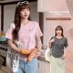thumbnail image 3 of Camiseta de cuello redondo con halo y hombros descubiertos para mujer, de verano, talla grande, estilo gordito, para chicas sexys, cintura ajustada, plisada, manga corta, 3 of 6