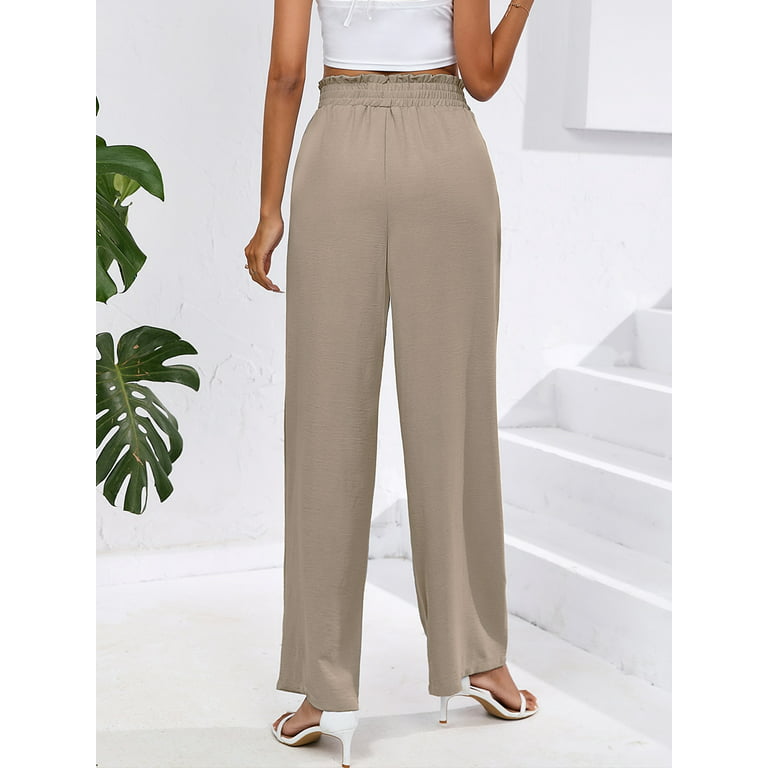Chiclily Women's Wide Leg Pants with Pockets Lightweight High Waisted  Adjustable Tie Knot Loose Trousers Flowy Summer Beach Lounge Pants, US Size  2XL