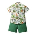 thumbnail image 2 of Conairie Boys Clothing Set Two Piece Collar Short Sleeve Button Down Shirt and Shorts Kids Cute Cartoon Print Classic Basic Outfit Set with Pocket Green 6-12 M, 2 of 6